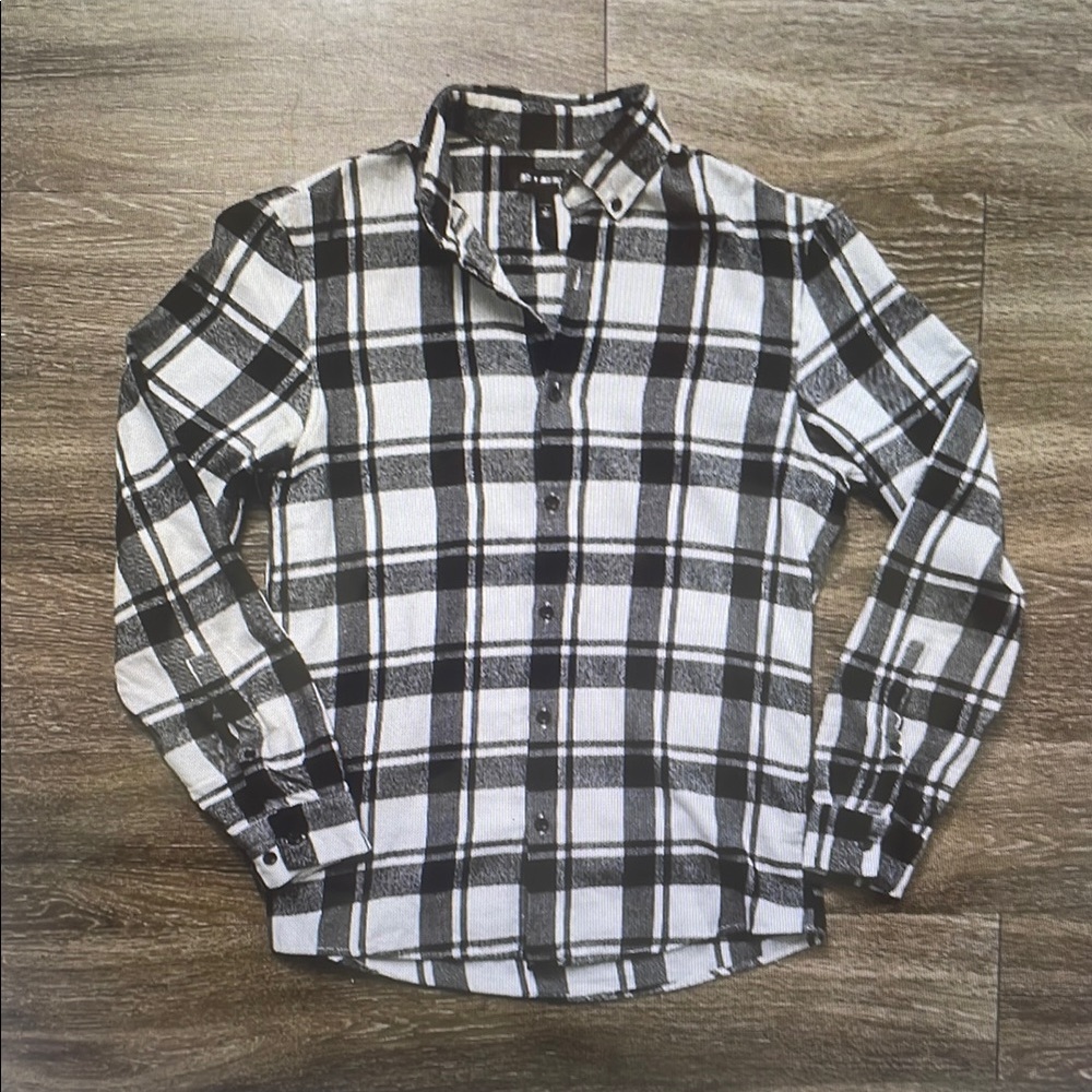 Men's Black and White Plaid Shirt